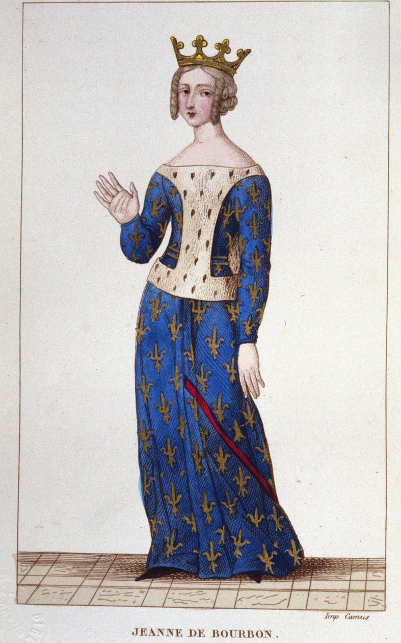Jeanne de Bourbon (1338-1378), Königin von Frankreich von 1364 bis 1378. Gravur von 1830 von Unknown artist