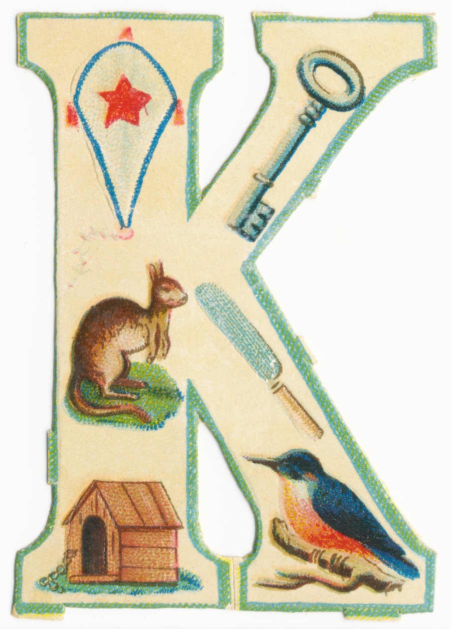 K: Drachen, Schlüssel, Känguru, Messer, Zwinger, Eisvogel von Unknown artist