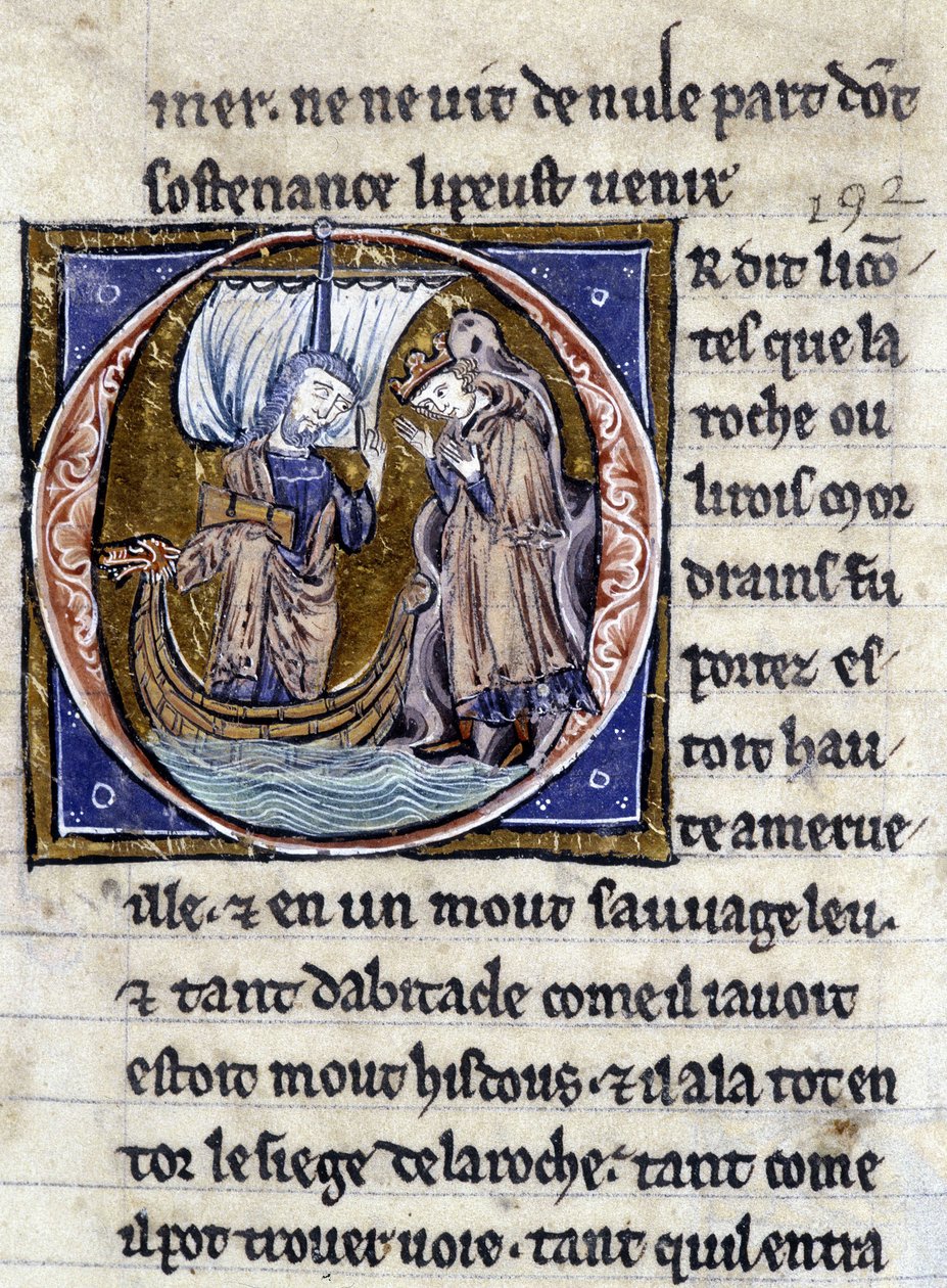 König Modreius. Manuskript: Eroberung des Heiligen Grals, geschrieben 717 Jahre nach der Passion unseres Herrn. Bibliothèque municipale de Rennes, ms. 255 (Sammlung von Romanen der Tafelrunde); Paris von Unknown artist