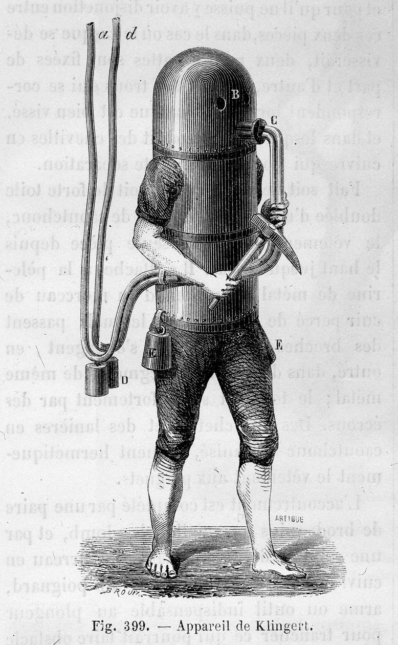 Klingert-Tauchgerät - in „Die Wunder der Wissenschaft“ von Louis Figuier von Unknown artist
