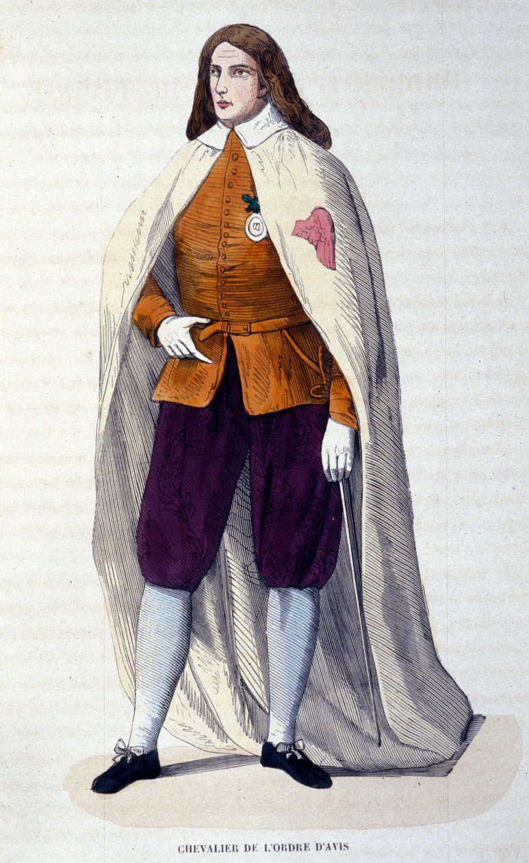 Ritter des Ordens von Avis (oder Aviz), portugiesischer Ritterorden, der 1147 von König Alfons I. Henriques für den Kampf gegen die Mauren gegründet wurde. Gravur aus dem 19. Jahrhundert von Unknown artist