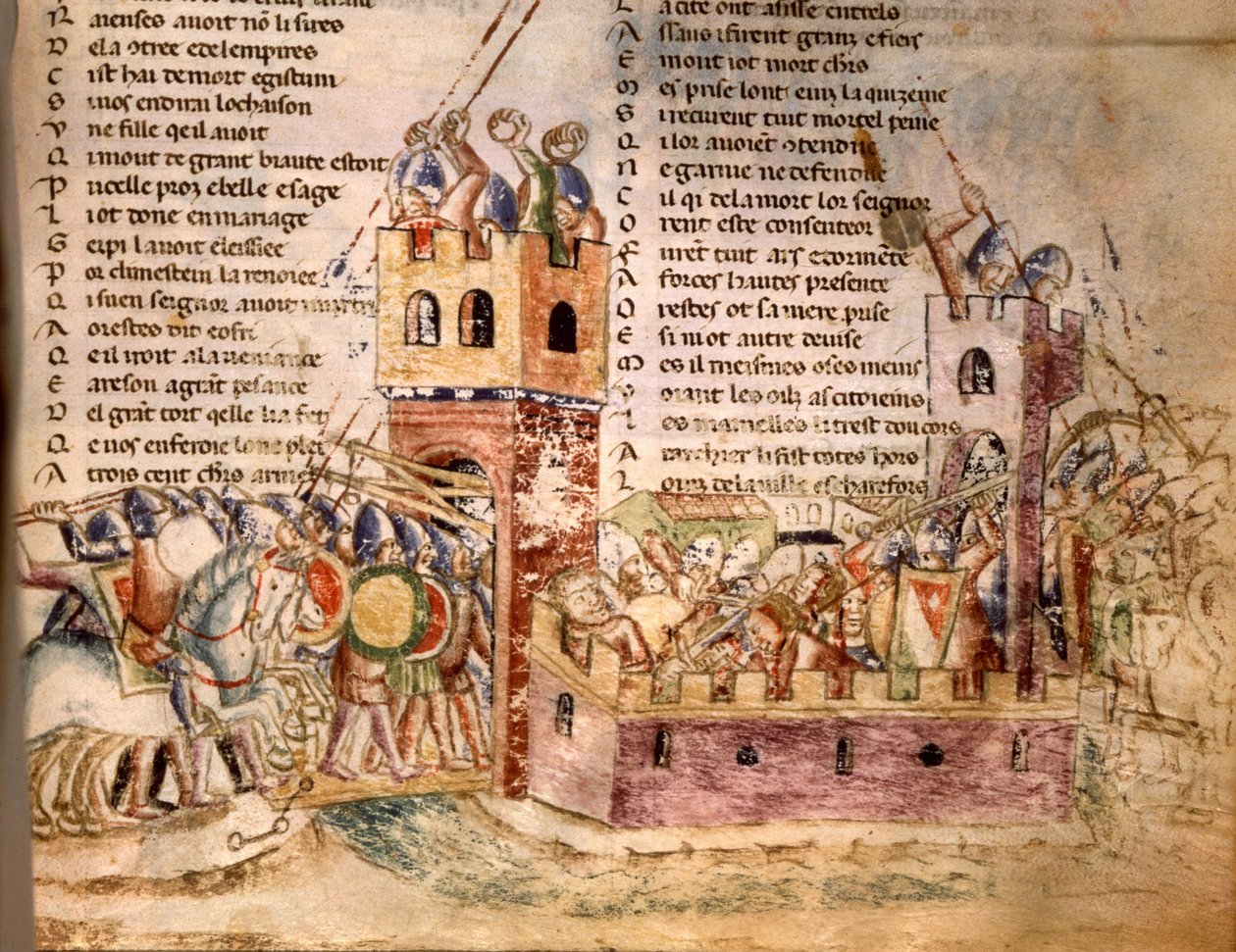 Ritter stürmen eine Burg. 12. Jahrhundert Manuskript. Bibl. Marciana Venedig. von Unknown artist