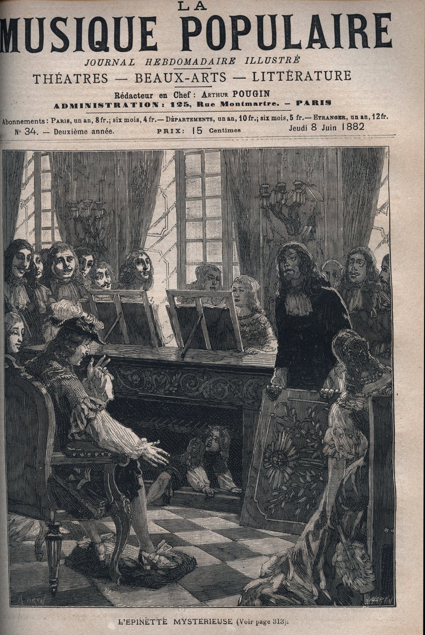 „Das geheimnisvolle Spinett“ Jean Baptiste Raisin (1655-1693), Organist von Troyes, präsentiert dem König ein besonderes Spinett (Saiteninstrument). Auf seine Bitte hin, das Spinett zu öffnen, verlässt Jean Baptiste Raisin, der junge Sohn des Organisten, d von Unknown artist