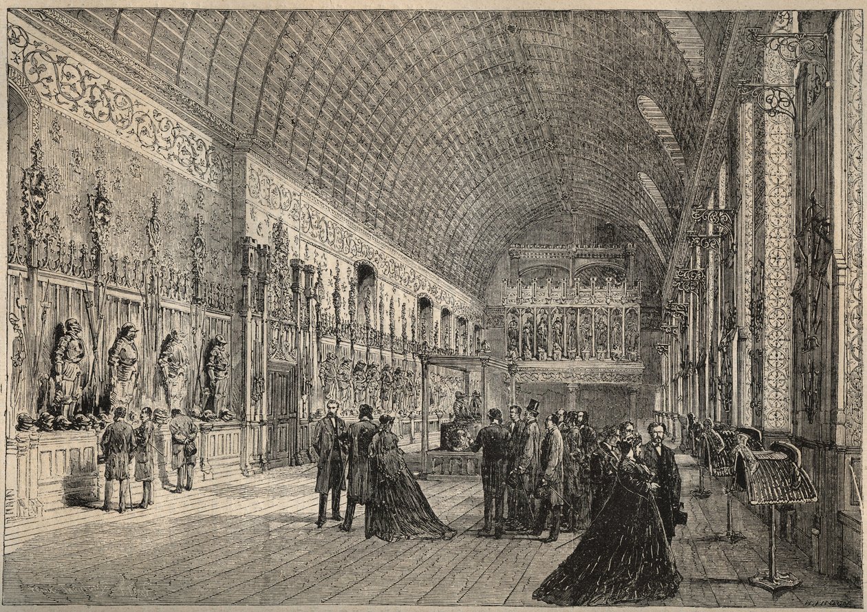 Der Waffensaal des Schlosses Pierrefonds - Wiederherstellung durch Viollet-le-Duc (1880) von Unknown artist
