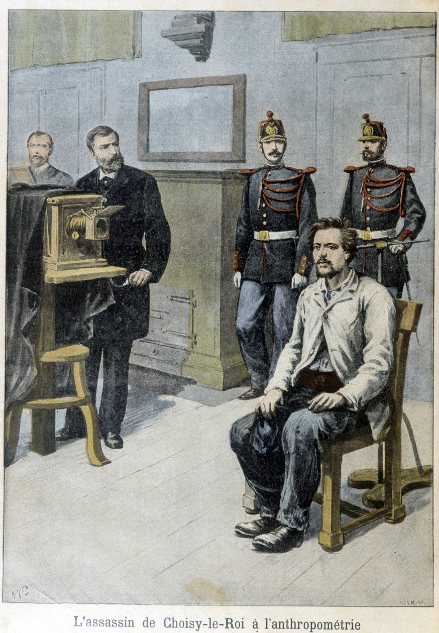 Der Mörder von Choisy-le-Roi bei der Anthropometrie (und M. Alphonse Bertillon) - in „Le Petit Journal“, Mai 1899 von Unknown artist