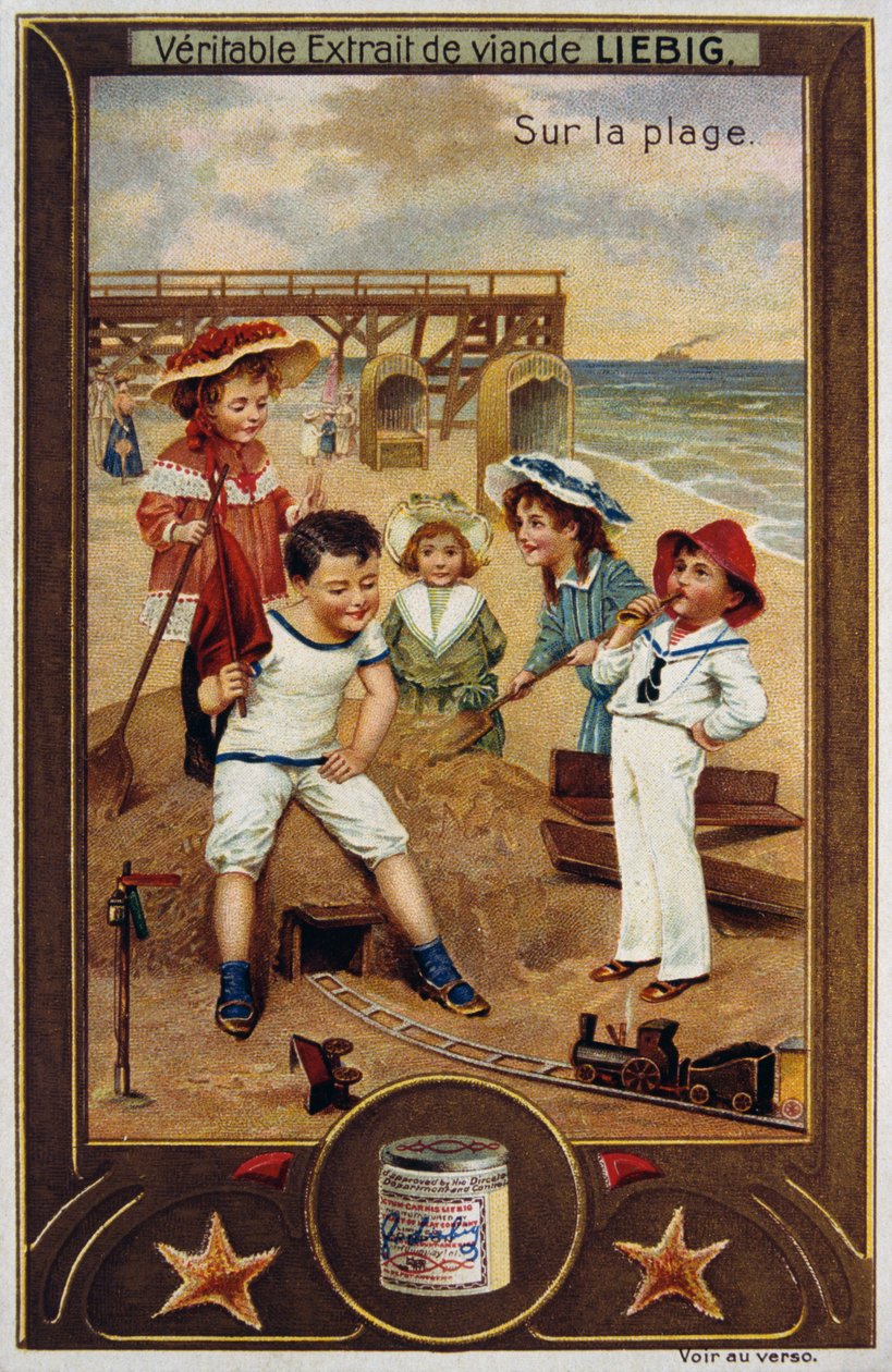 Leibig-Karte zeigt französische Kinder am Strand, 1890 von Unknown artist