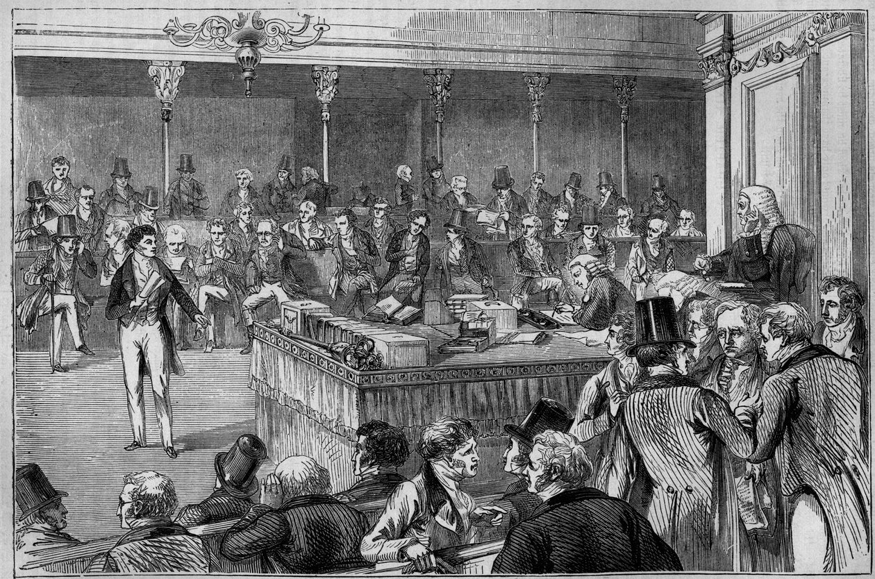 Lord John Russell (1792-1878) stellt das Reformgesetz (Reform Act) im House of Lords 1832 vor (Gravur) von Unknown artist