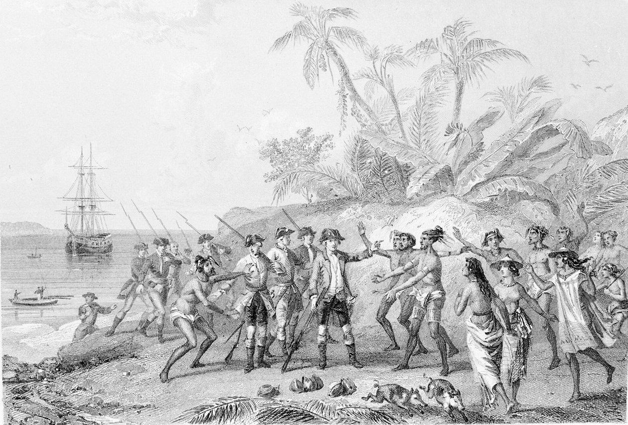 Louis Antoine, Graf von Bougainville (1729-1811) kommt in Tahiti an von Unknown artist