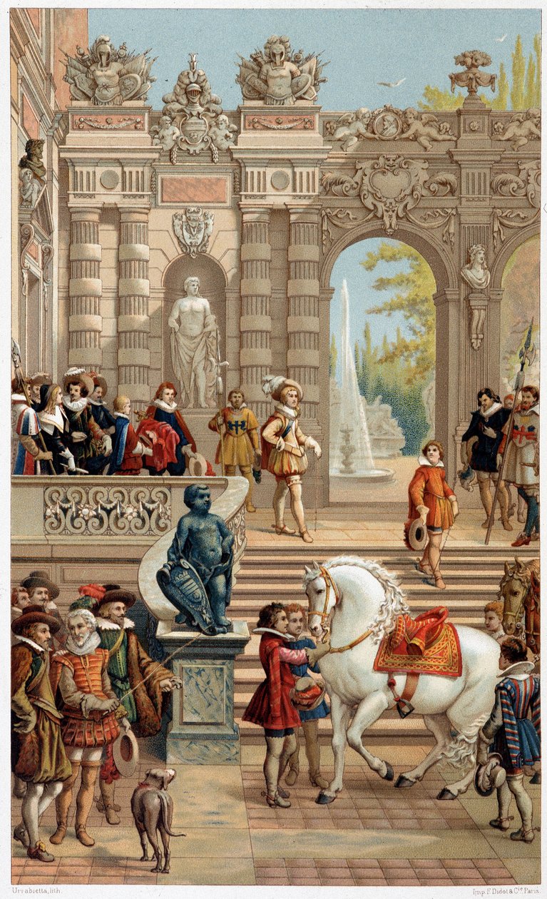 Ludwig XIII. am Hof, im Alter von 13 Jahren - in „17. Jahrhundert - Institutionen: Gebräuche und Kostüme, Frankreich 1590-1700“ von Paul Lacroix von Unknown artist