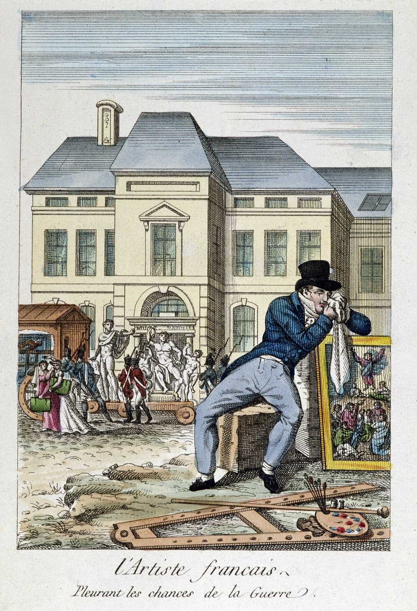 Louvre: Der französische Künstler trauert um die Chancen des Krieges, Gravur des 19. Jahrhunderts von Unknown artist