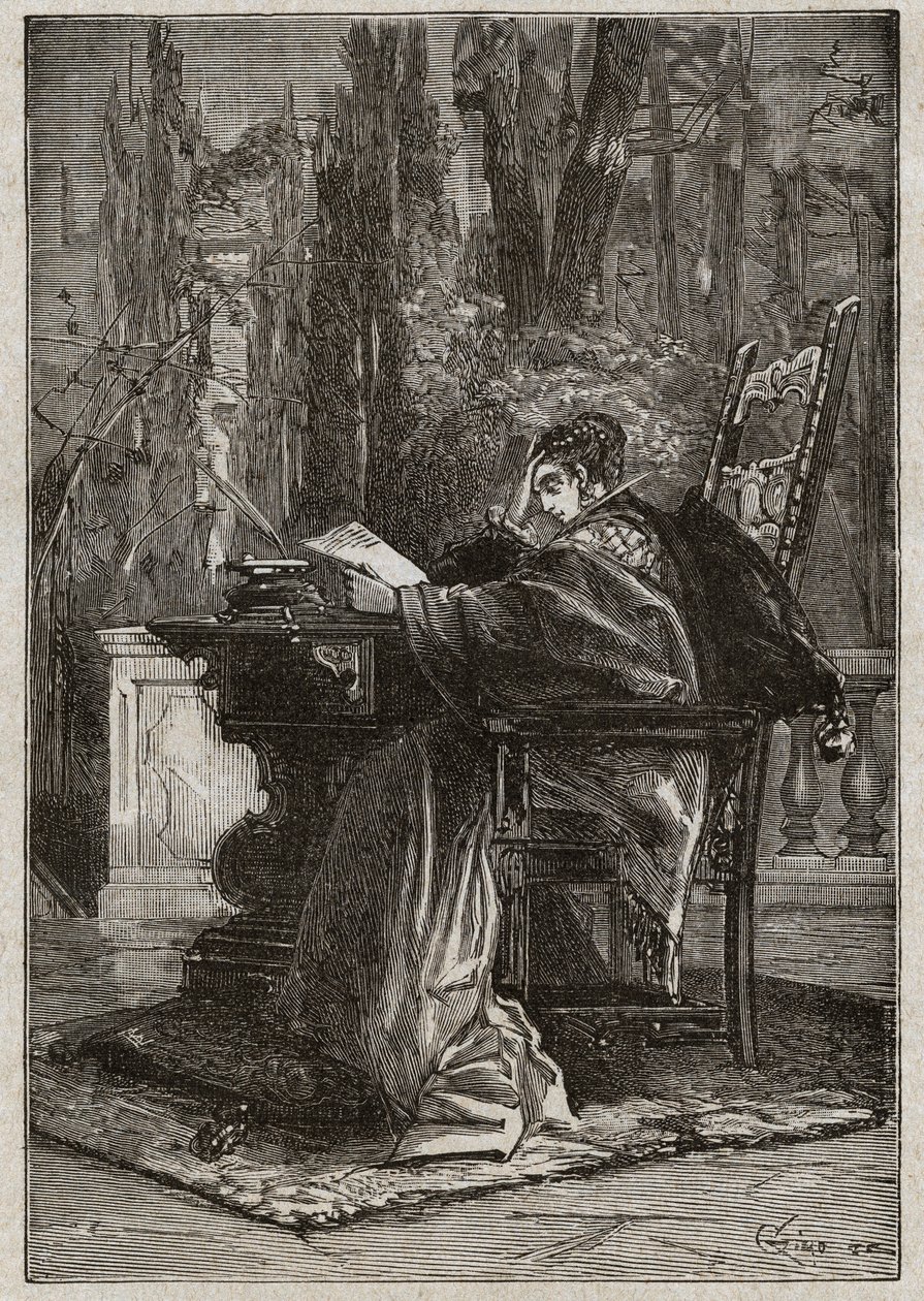 Lucrezia Borgia (1480-1519) übergibt sterbend ihre Hand an Leo X. (Leone 10) (1475-1521) - Gravur aus „Lucrezia Borgia“ von Oscar Pio - 1883 von Unknown artist