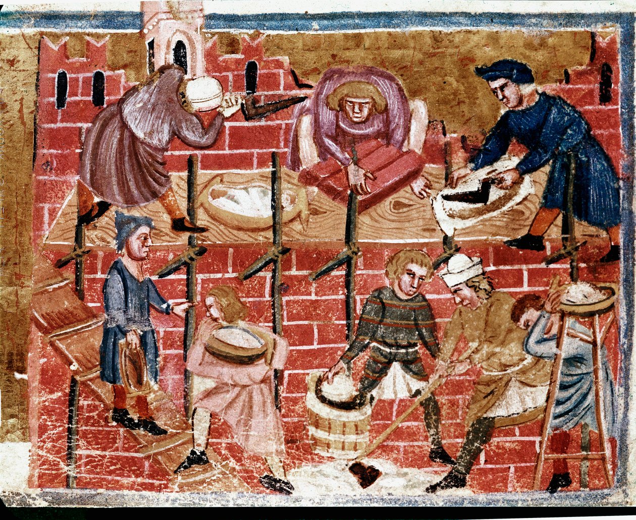 Maurer und Hausbauer. Miniatur aus „Die Taten der Römer“ (13. Jahrhundert) von Unknown artist