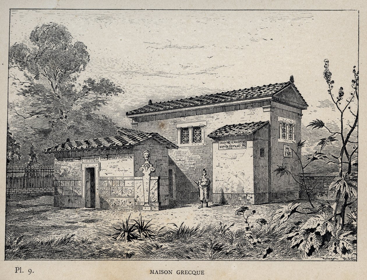 Griechisches Haus - Gravur von 1889 in „Geschichte der menschlichen Behausung auf der Weltausstellung von 1889, von Herrn Charles Garnier - Zentralbibliothek der Schönen Künste Paris 1889 von Unknown artist