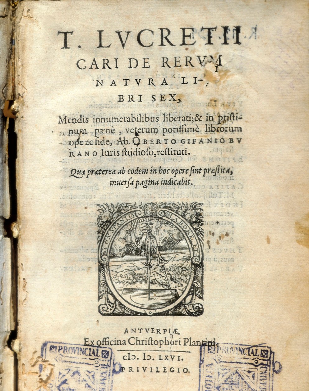 Manuskriptseite aus Band 6 von „De natura rerum“ (Über die Natur) des lateinischen Philosophen Lukrez (Titus Lucretius Carus) (98-55 v. Chr.) 1564 von Unknown artist