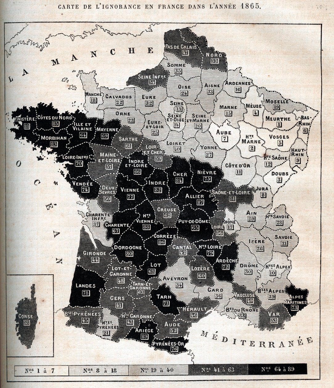 Karte der Unwissenheit in Frankreich im Jahr 1865 von Unknown artist