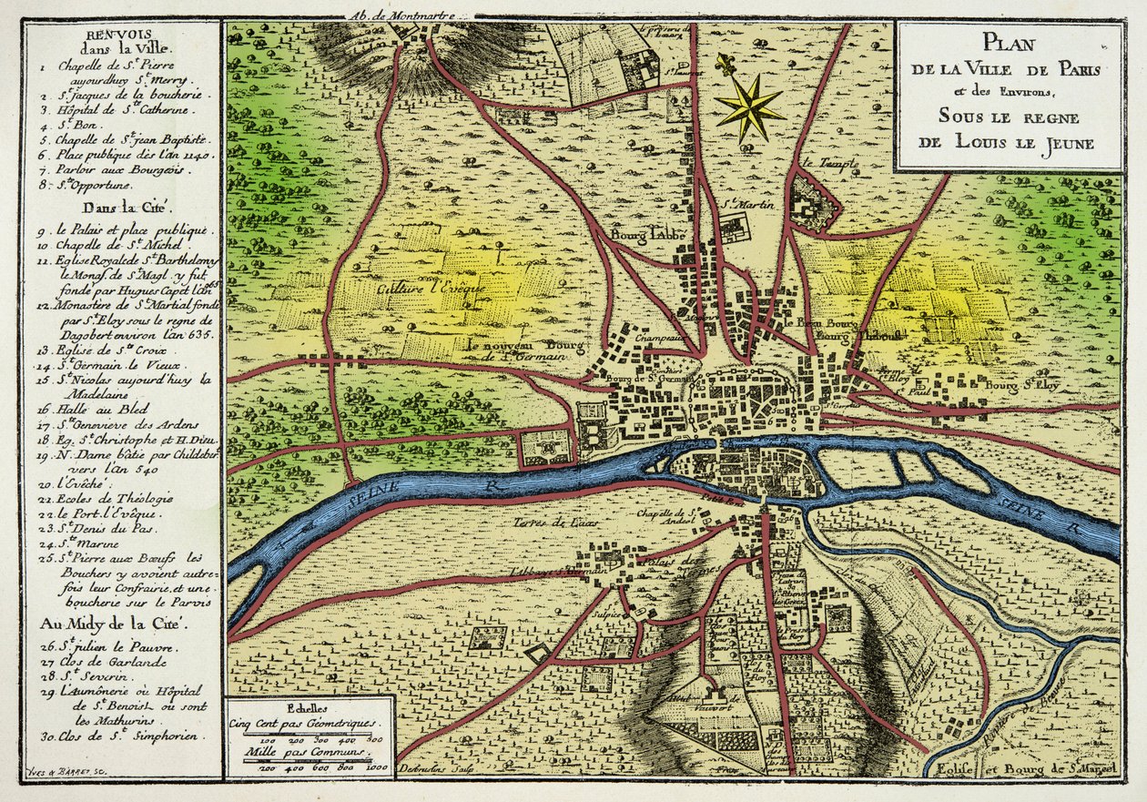 Karte der Stadt Paris unter der Herrschaft von Ludwig dem Jüngeren (Louis VII 1120-1180) von Unknown artist