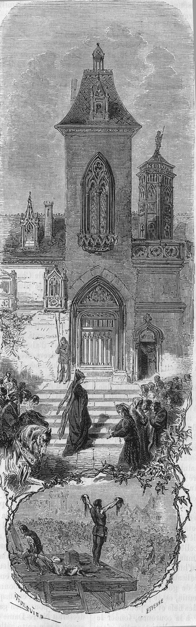 Marie von Burgund bittet um Gnade für ihre Minister. Tod von Hugonat und dem Herrn von Humbercourt am 3. April 1477. Gravur des 19. Jahrhunderts. von Unknown artist