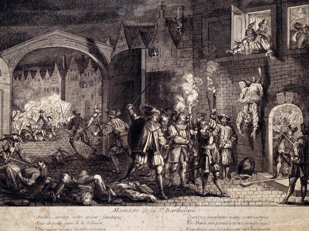 Massaker an der Saint Barthelemy in Paris in der Nacht vom 24. August 1572. Gravur des 16. Jahrhunderts von Unknown artist