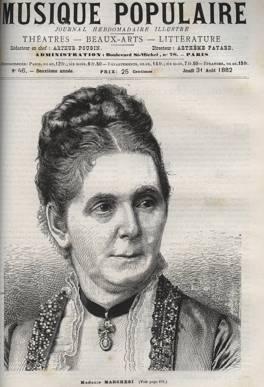 Mathilde Marchesi (1821-1913) deutsche Mezzosopranistin - Gravur in „Populäre Musik“ illustriertes Wochenblatt - 1882 von Unknown artist