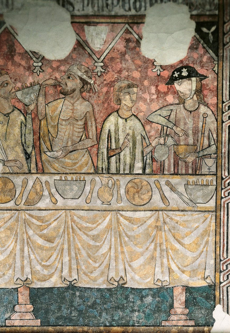 Mahlzeitszene im Refektorium der Pilger, Detail, aus der Kathedrale von Lleida von Unknown artist