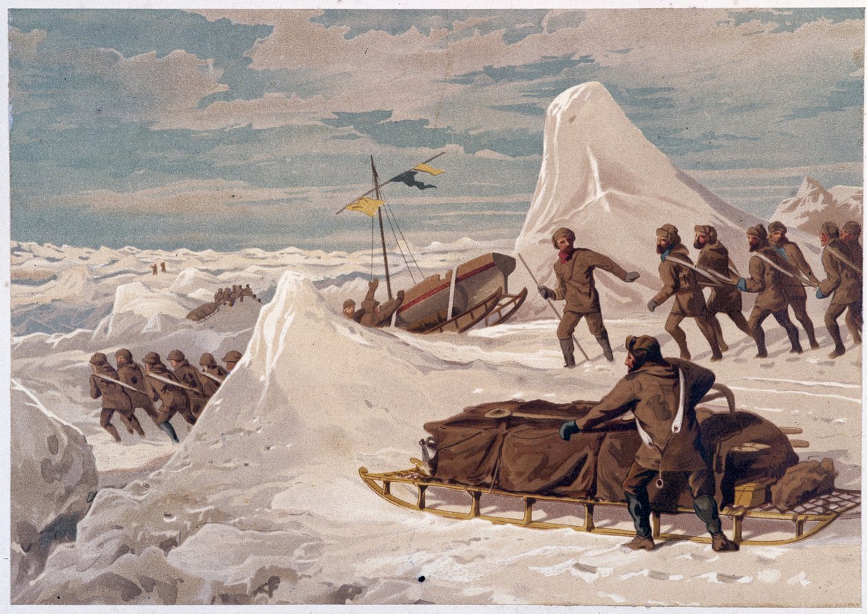 Männer und Schlitten - in „The shores of the polar sea, an Arctic expedition narration“ von Unknown artist