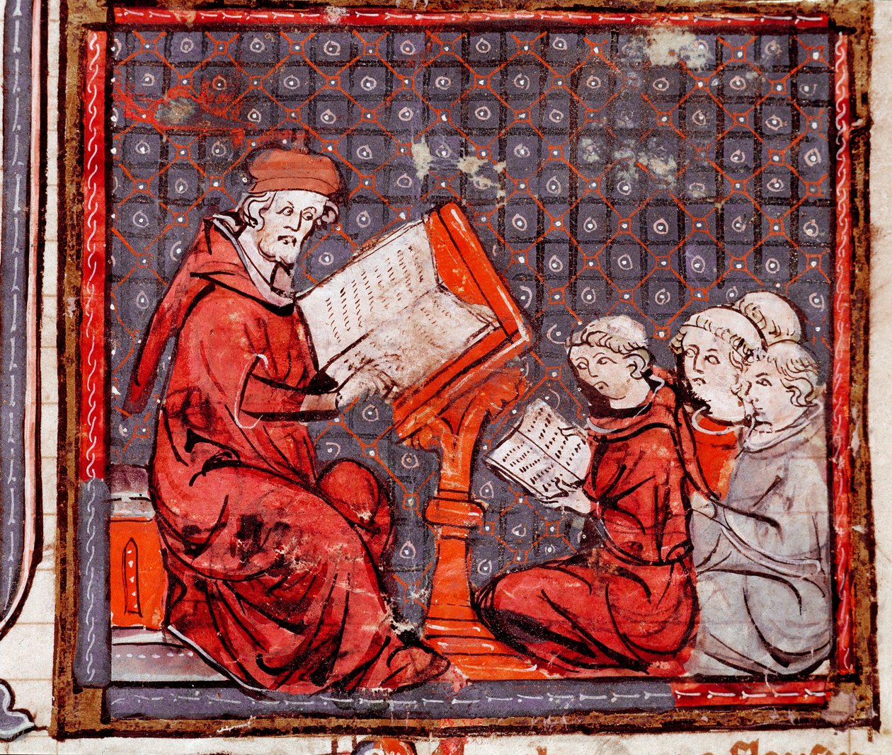 Mittelalter: Eine Philosophieklasse, der Lehrer und seine Schüler (Miniatur aus „Grandes Chroniques de France“) von Unknown artist