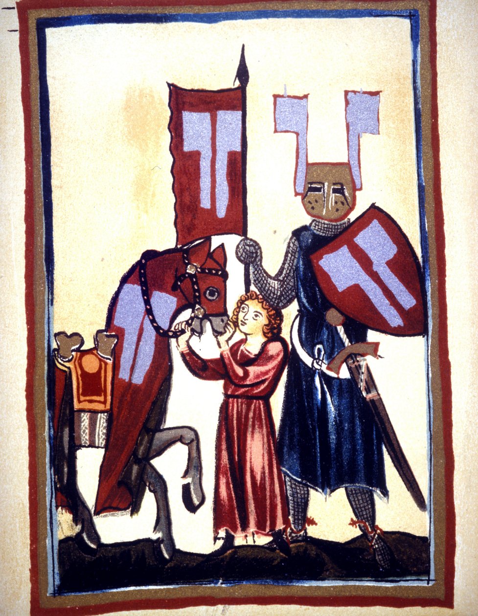 Miniatur des Codex "Manesse" oder "Manessesche Liederhandschrift", ein Manuskript, das zwischen 1300 und 1330 im Elsass für einen bedeutenden Zürcher erstellt wurde. Darstellung von Wolfram von Eschenbach, einem deutschen Dichter, der den Roman "Parzival"  von Unknown artist