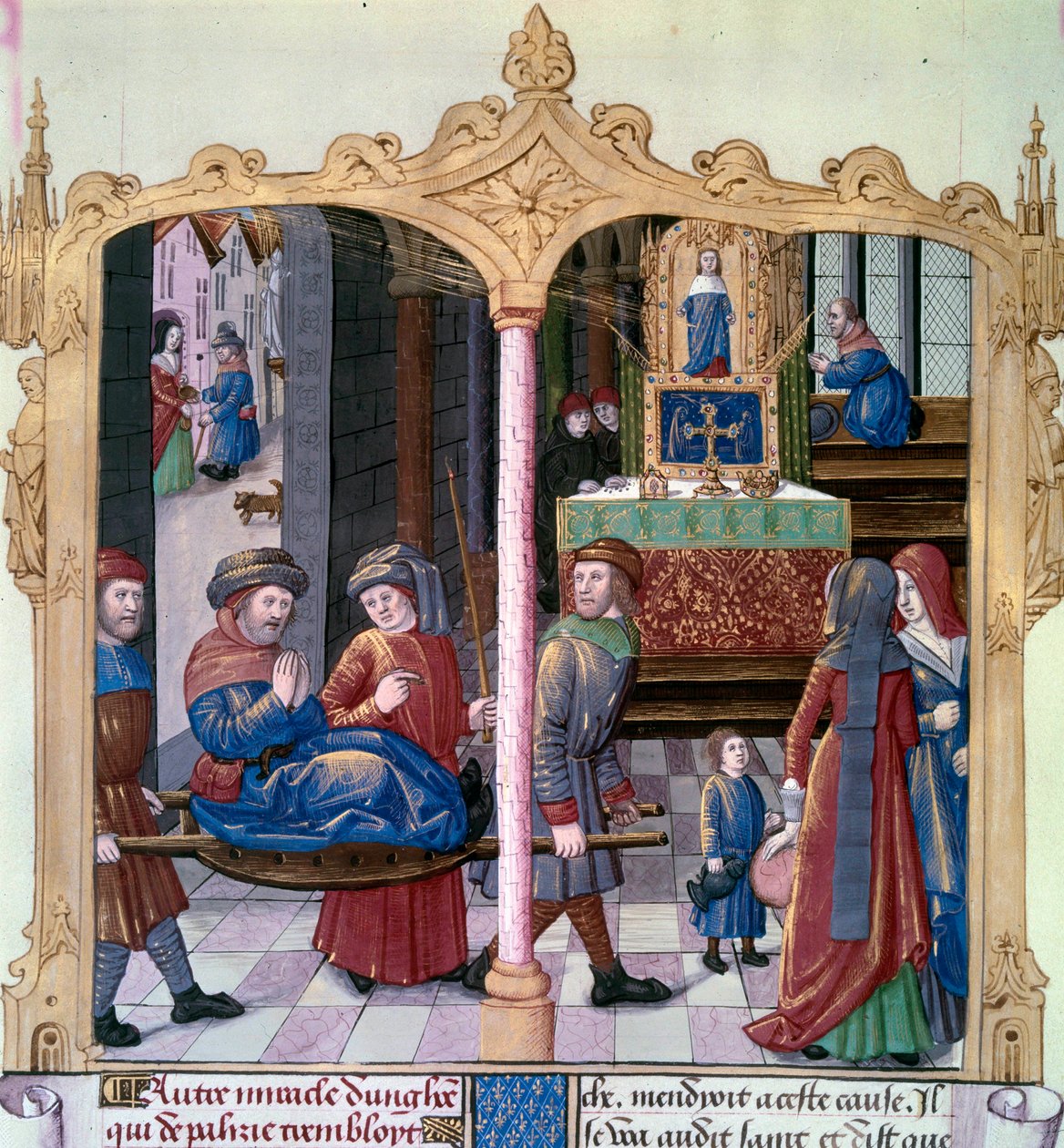 Wunder des heiligen Ludwig: König Ludwig IX. (1214-1270) heilt einen Gelähmten. Miniatur aus einem Manuskript „Das Buch der Taten von Monsignore Saint Louis“ 15. Jahrhundert. Paris, B.N. von Unknown artist