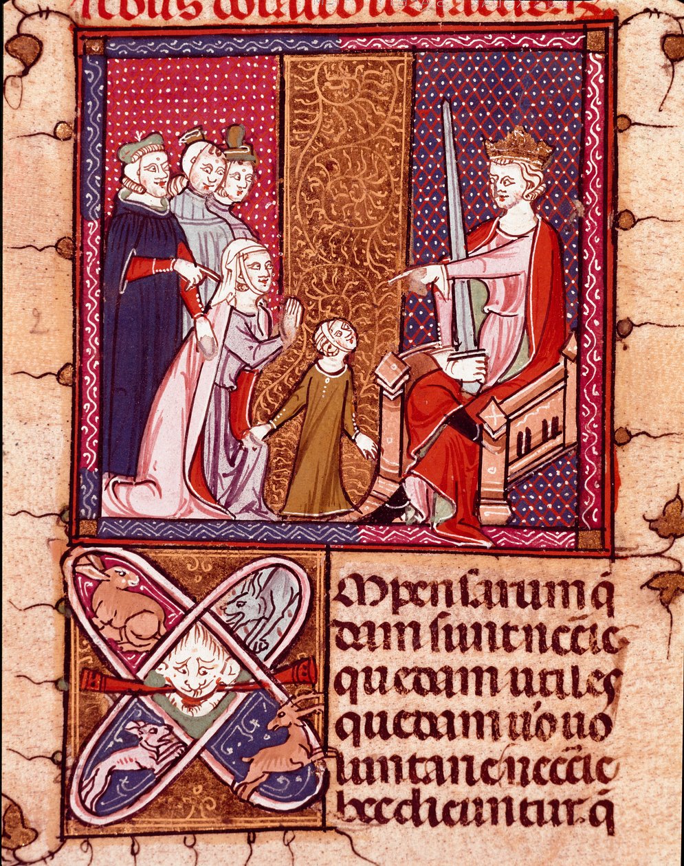 Mutter und Kind erscheinen vor einem König, Vertreter der Gerechtigkeit. Miniatur aus „Justiniani in Fortiatum“ von Unknown artist