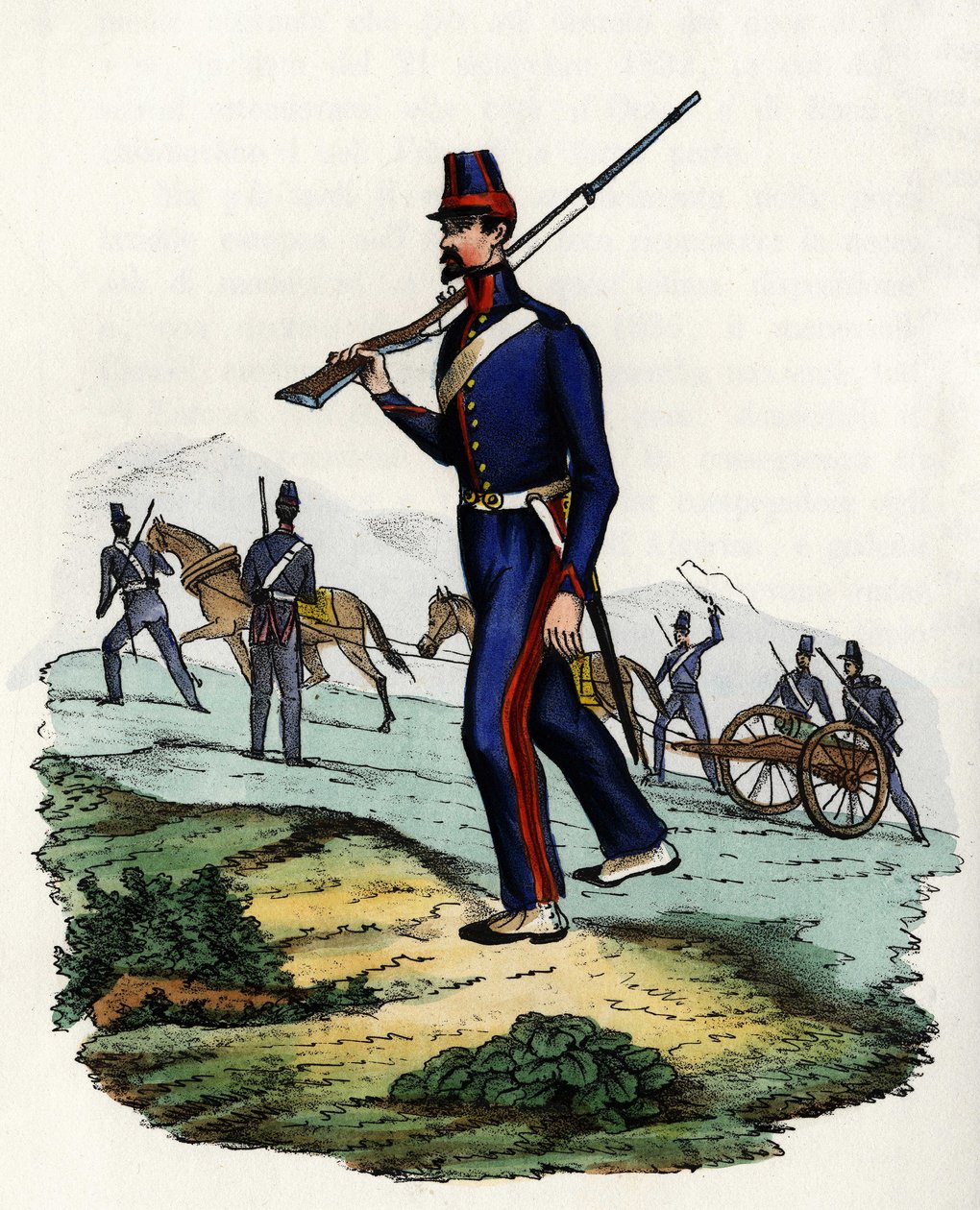 Gebirgsartilleriebataillon der französischen Armee Afrikas in Algerien 1830. In „Storia d