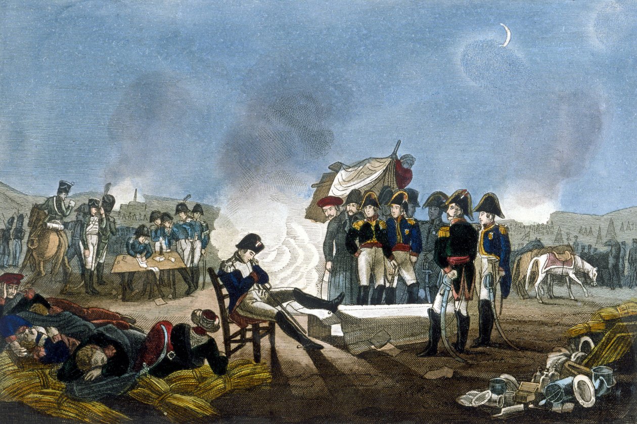 Napoleon I. Bonaparte schläft im Biwak am Vorabend der Schlacht von Austerlitz am 1. Dezember 1805 von Unknown artist