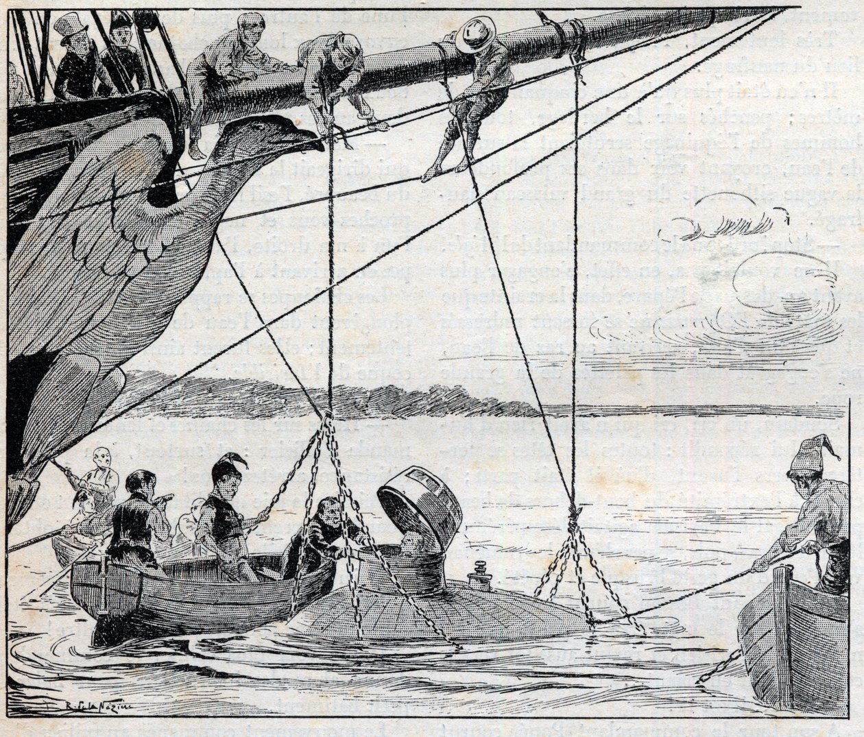 Napoleon flieht von der Insel St. Helena in einem U-Boot - Illustration für den Roman von Émile Cyprien Driant (1855-1916), „Flucht des Kaisers“ von Unknown artist