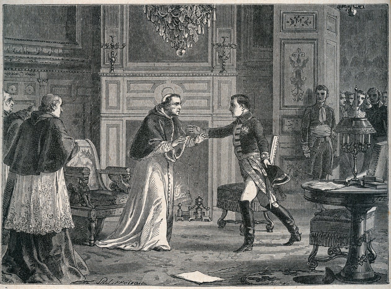 Napoleon besucht Papst Pius VII. in Fontainebleau 1804 - Besuch von Napoleon I. bei Papst Pius VII. in Fontainebleau 1804 von Unknown artist
