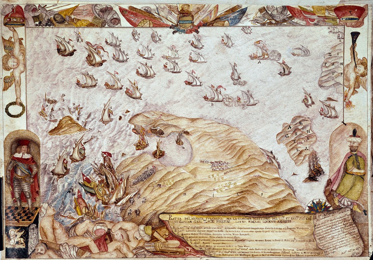 Seeschlacht zwischen der türkischen und venezianischen Flotte im Jahr 1661 von Unknown artist
