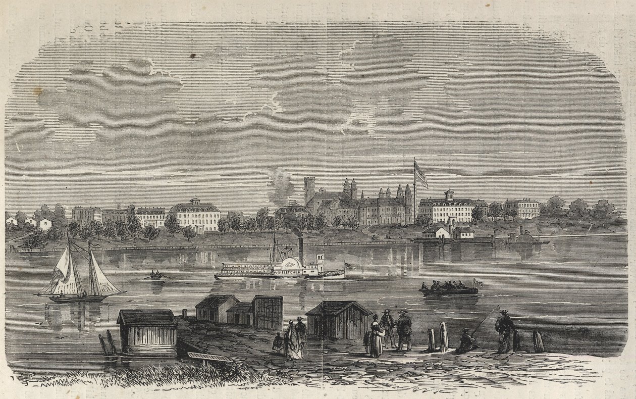 New York State - Emigration Commission Establishment - Ward Island - Gravur in „Das illustrierte Universum“ von 1869 von Unknown artist