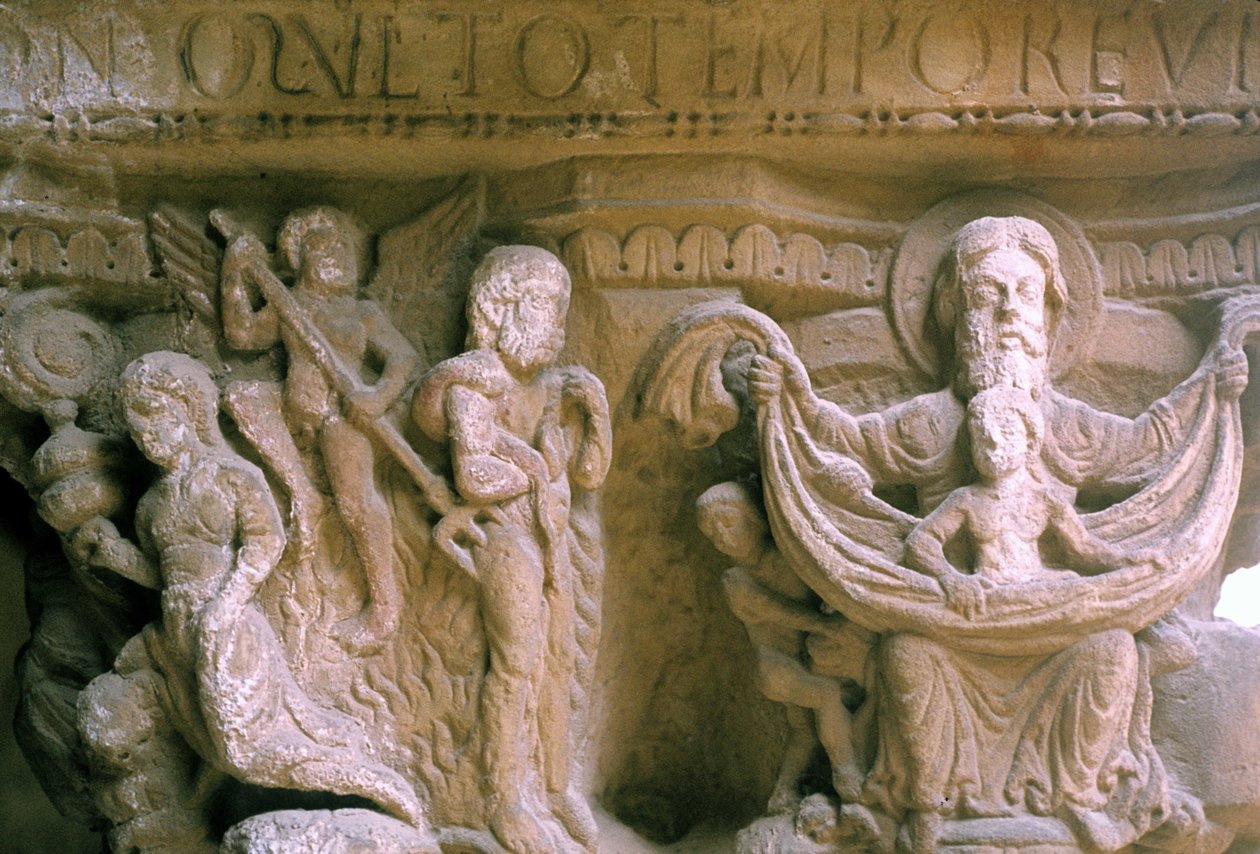 Normannische Kunst in Monreale (Sizilien): Kapitelle des Kreuzgangs der Benediktiner, die Christus und Gott darstellen. von Unknown artist