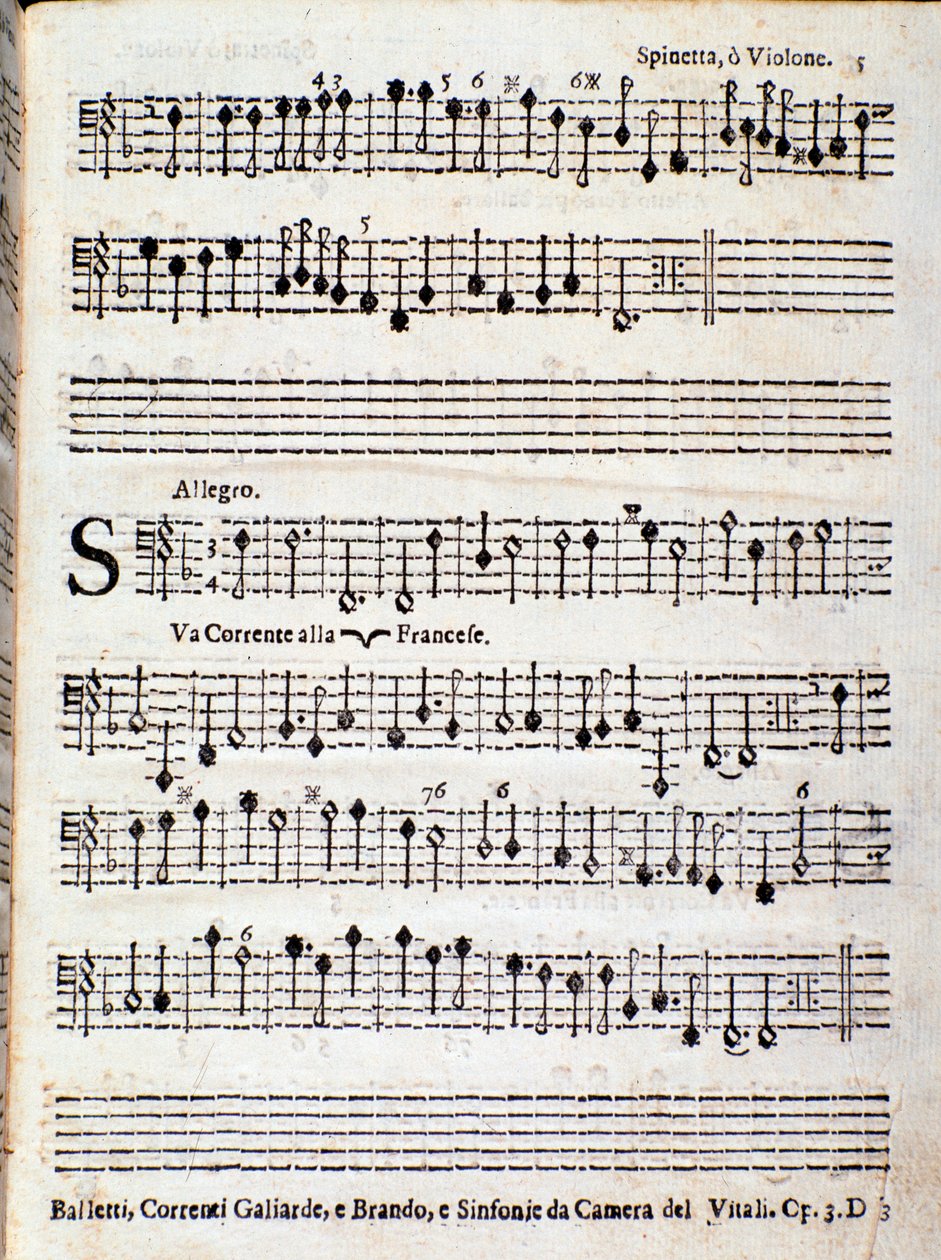 Seite der Partitur von Balletti, correnti alla francese opus 3 von Giovanni Battista Vitali von Unknown artist