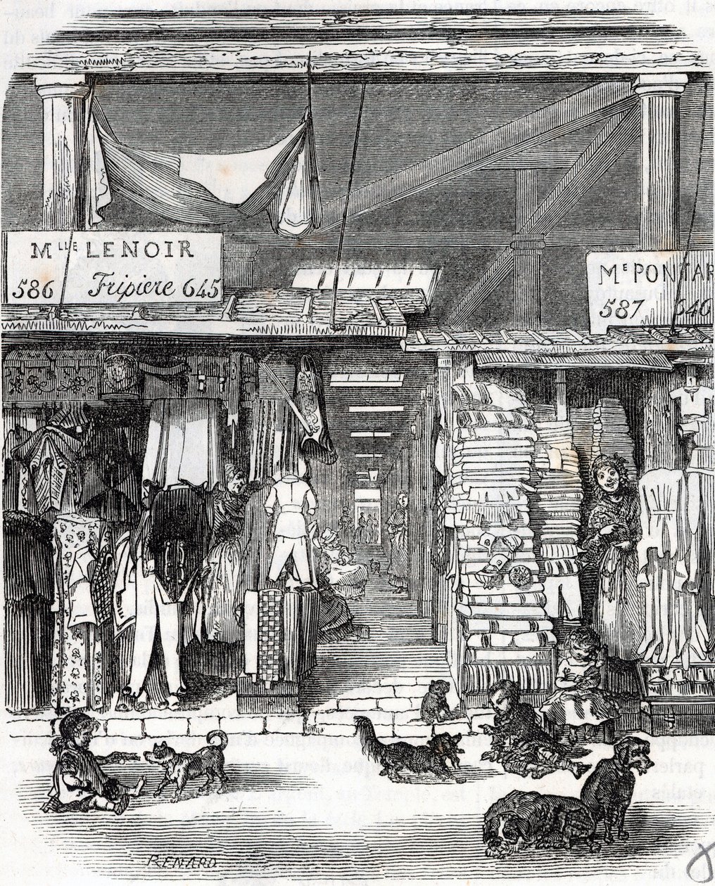 Paris 3. Arrondissement - Carre de Flore: Leinen im Carreau du Temple im 19. Jahrhundert - Gravur in „Tableau-de-Paris“ von Edmond Texier von Unknown artist