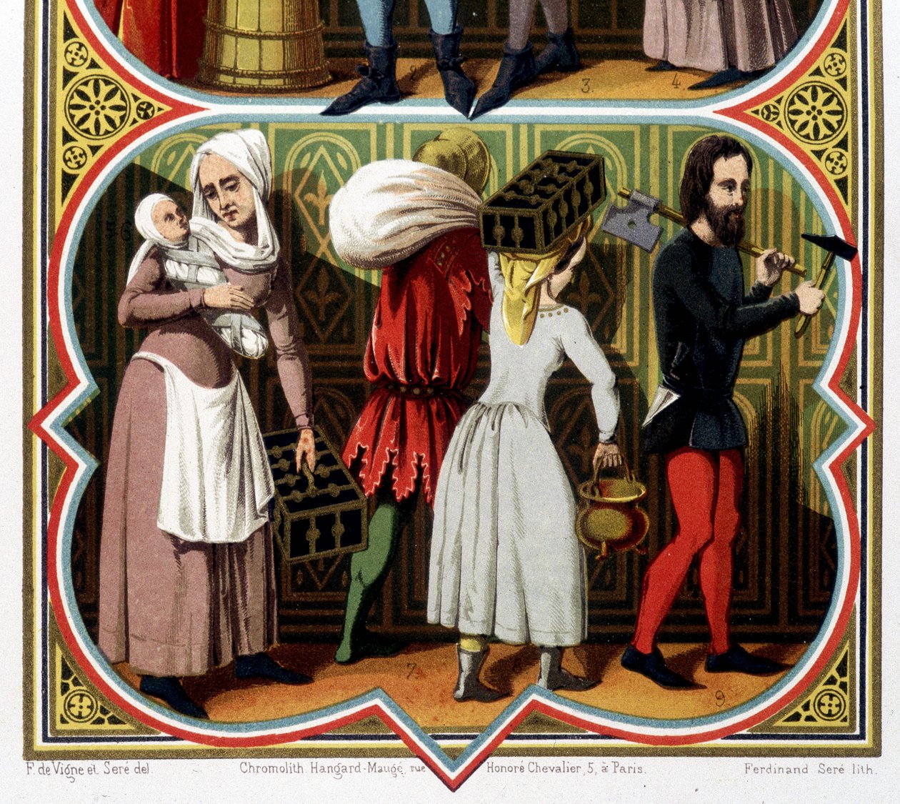 Menschen des Mittelalters - in „Die sumptuären Künste, Geschichte von Kostüm und Möbeln“ von Unknown artist