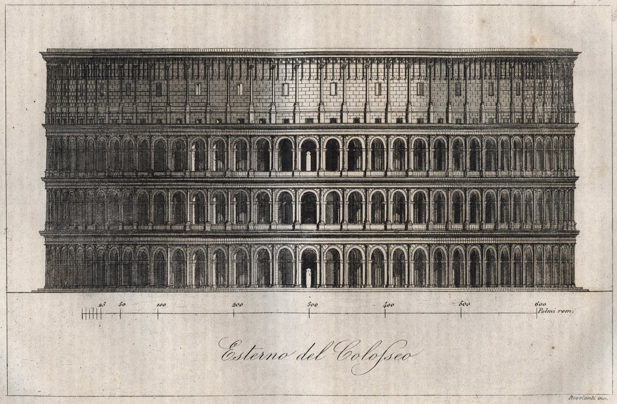 Plan Exterieur du Colisee - Außenansicht des Kolosseums in Rom - Gravur aus „Usi e Costumi di Tutti i Popoli dell