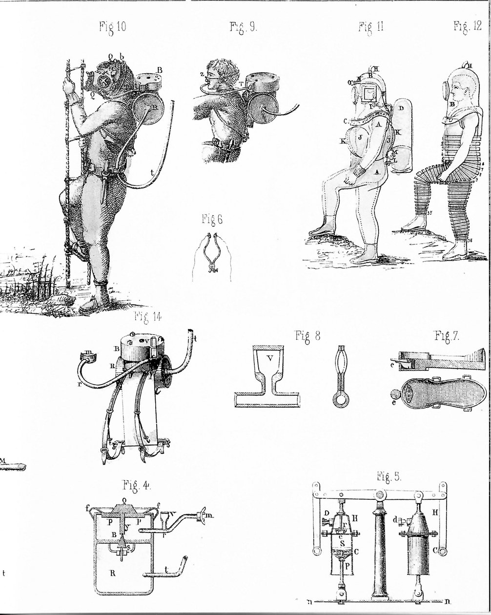 Tafel, die die Rouquayrol-Denayrouze-Anzüge darstellt von Unknown artist