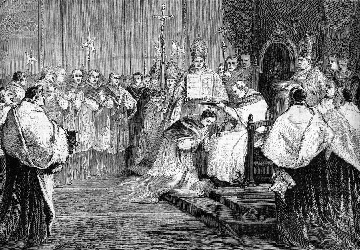 Papst Pius IX. überreicht dem Prinzen Lucien Bonaparte 1868 den Kardinalshut von Unknown artist