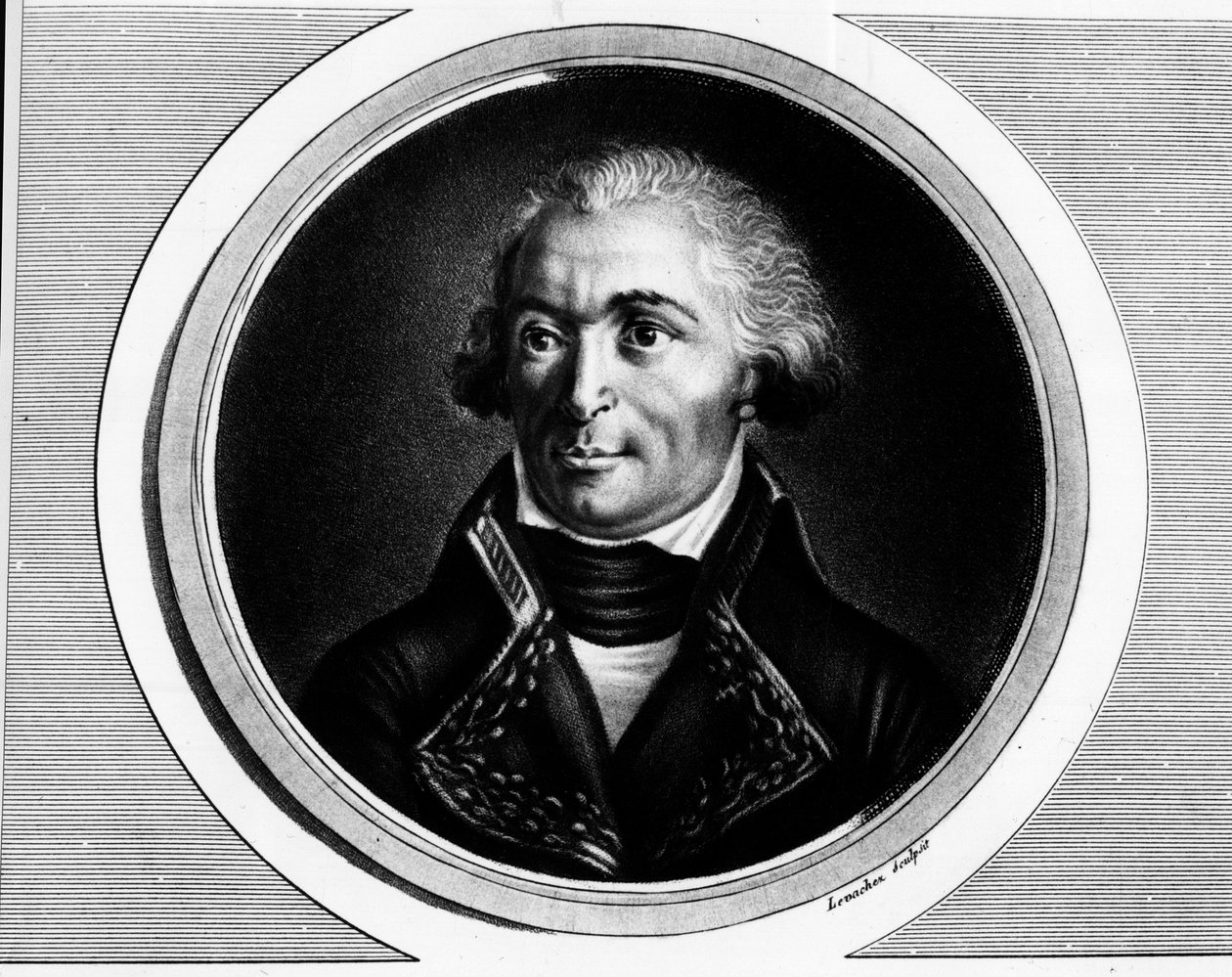 Ganzkörperporträt von Charles Pichegru, General en Chef der Armeen des Nordens, der Sambre und Meuse, des Rheins und der Mosel. Gravur in 