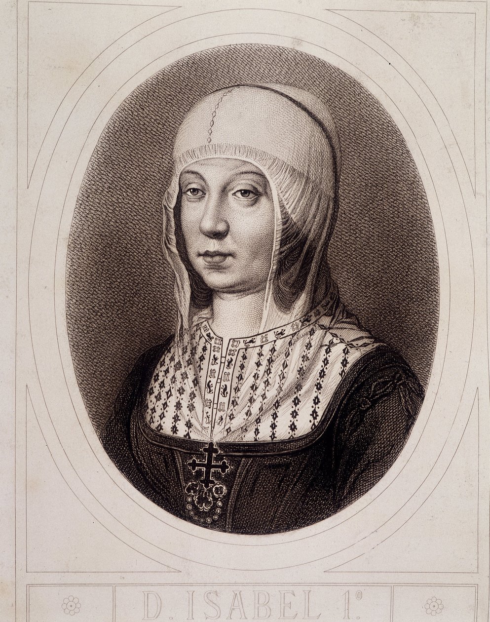 Porträt im Medaillon von Isabella I. der Katholischen von Kastilien - Gravur von Unknown artist