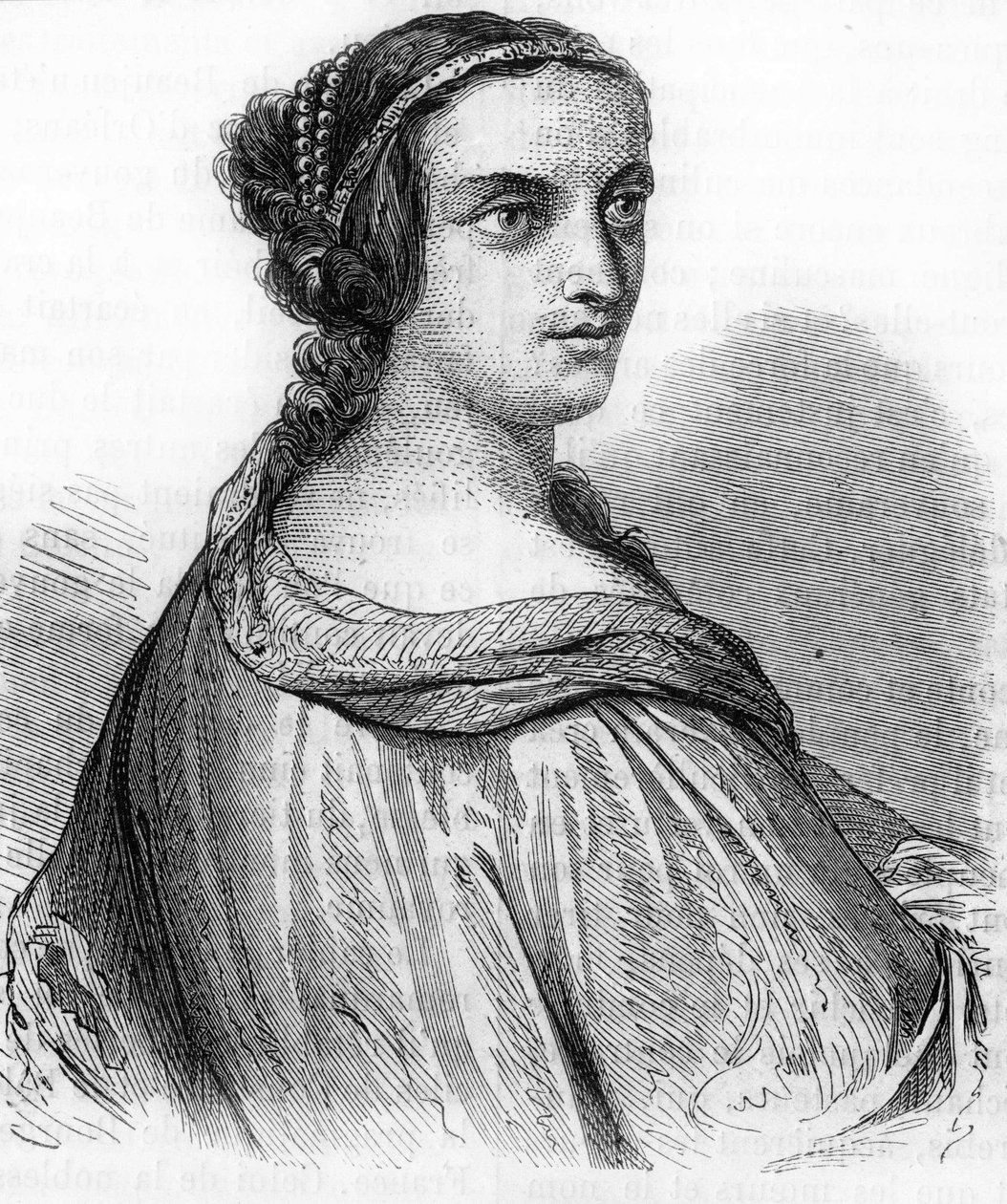 Porträt von Anne de Beaujeu, Anne von Frankreich (1462-1522), Herzogin von Bourbon, Tochter von Ludwig XI. Gravur aus dem 19. Jahrhundert. von Unknown artist