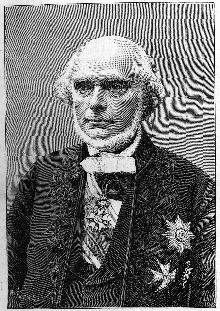 Porträt von Armand de Quatrefages de Breau, französischer Naturforscher und Anthropologe. (Von einer Fotografie von Charles Gallot). Gravur in „La Nature: revue des sciences et de leurs applications aux arts et a l