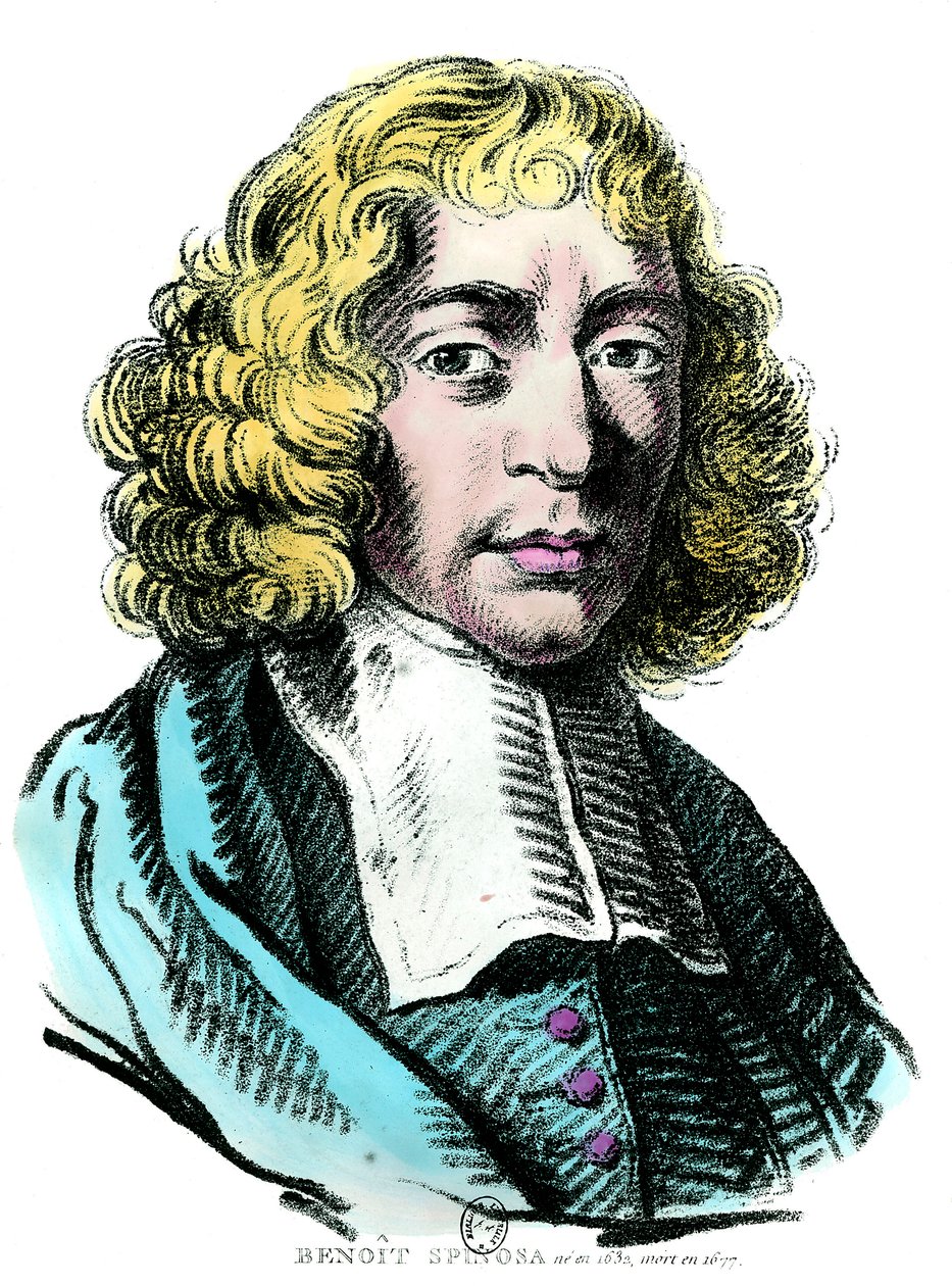 Porträt von Baruch de Spinoza (1632-1677) niederländischer Philosoph, auch bekannt als Bento de Espinosa oder Benedictus de Spinoza oder Benoît de Spinoza. Gravur des 17. Jahrhunderts von Unknown artist