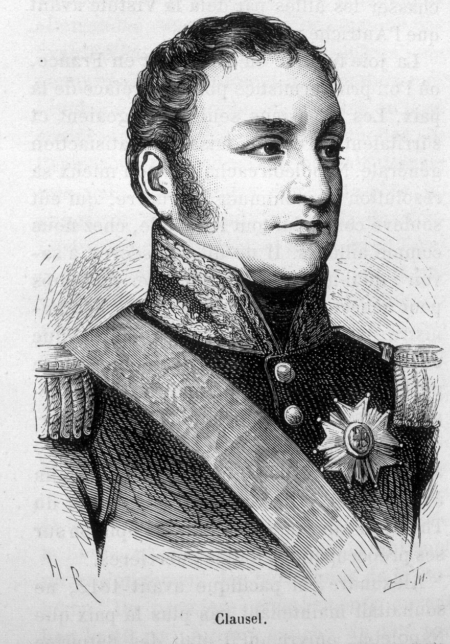 Porträt von Bertrand Clausel (oder Clauzel) (1772 - 1842). Gravur aus dem späten 19. Jahrhundert in „Histoire de France“ von H. Martin. von Unknown artist