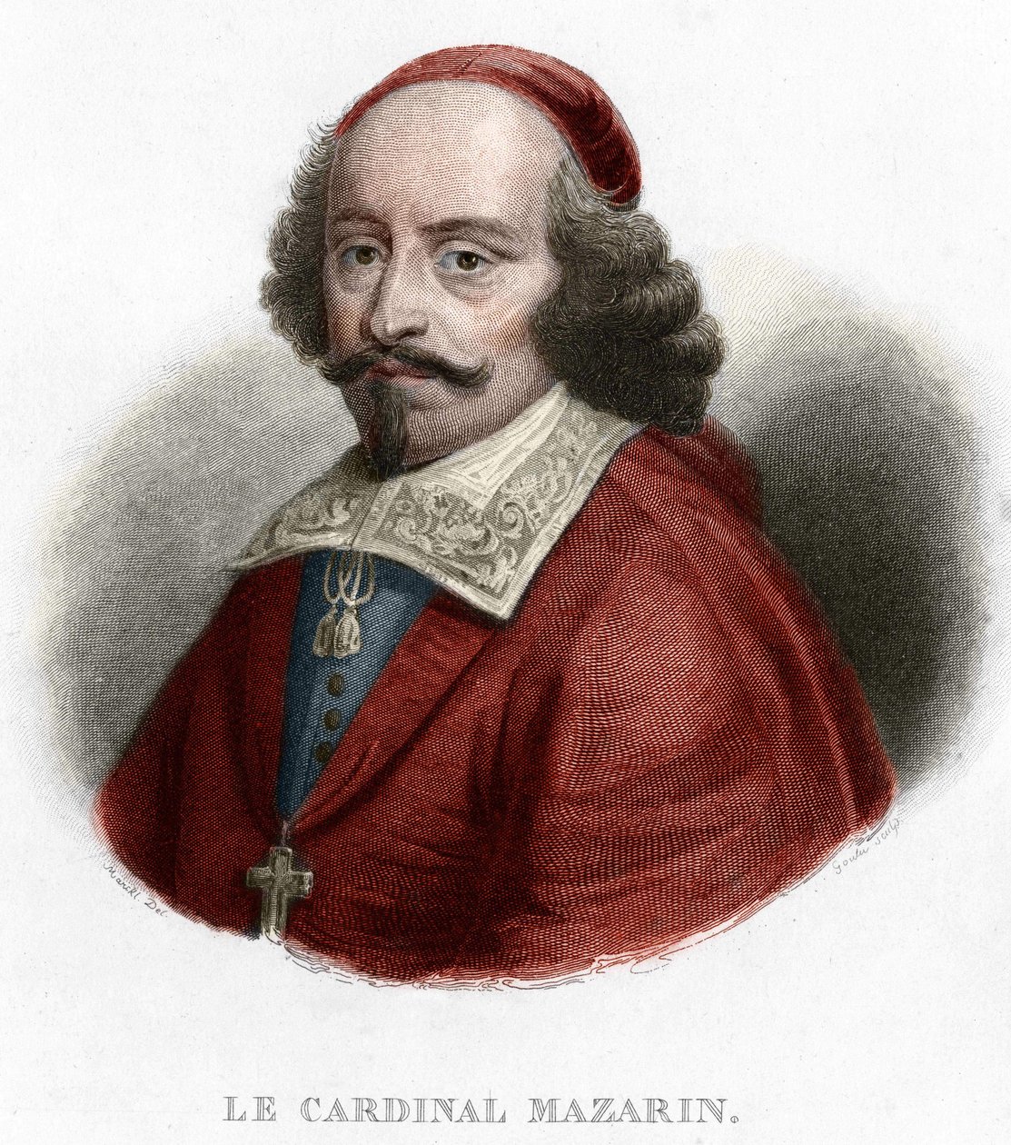 Porträt von Kardinal Jules Mazarin (Giulio Raimondo Mazzarino) (1602-1661). Gravur von 1854 von Unknown artist