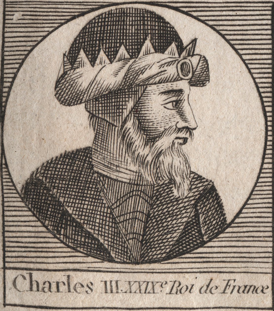 Porträt von Karl III., genannt der Einfältige (879-929), König der Franken - Gravur aus 